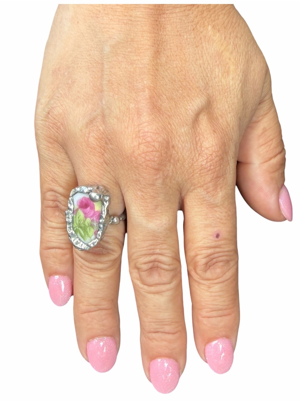 Royal Albert Old Country Roses Broken China Ring - Boho Silver Blend Size 6.5 - Picture 10 of 15